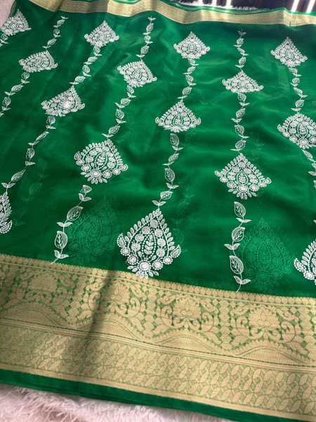 Organza Silk Chikankari Embroidery  Saree