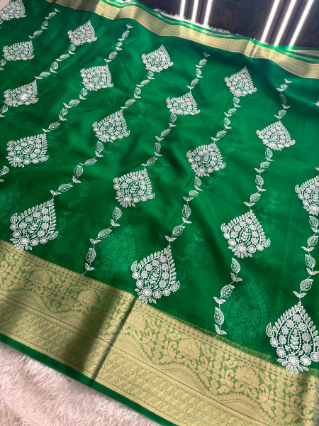 Organza Silk Chikankari Embroidery  Saree