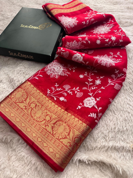 Organza Silk Chikankari Embroidery Saree
