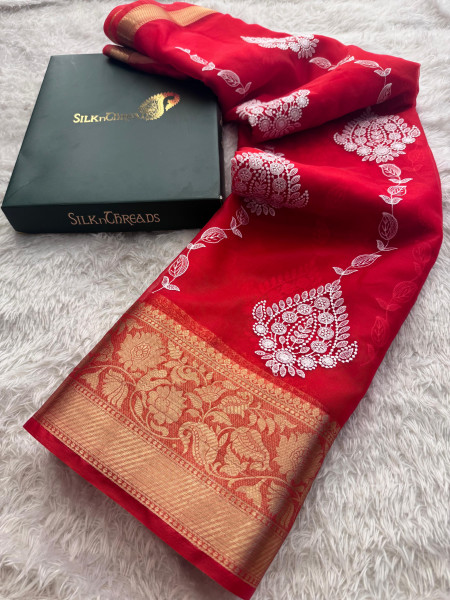 Organza Silk Chikankari Embroidery  Saree