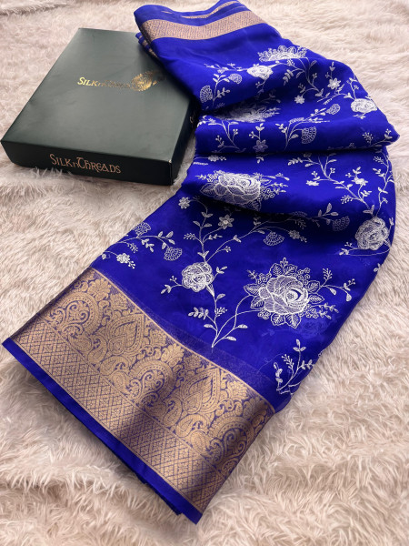 Organza Silk Chikankari Embroidery Saree