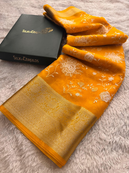 Organza Silk Chikankari Embroidery Saree