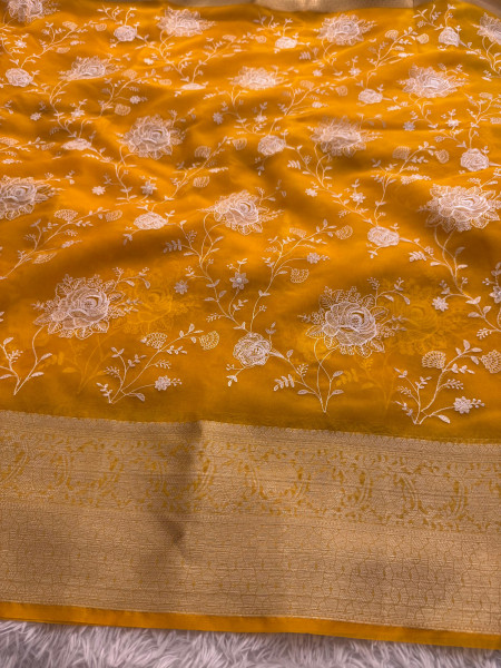 Organza Silk Chikankari Embroidery Saree