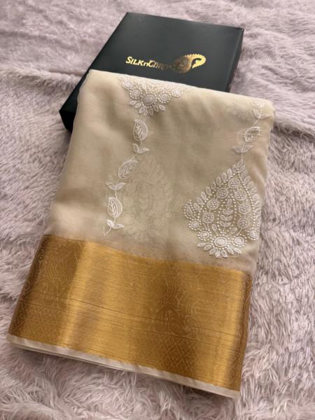 Organza Silk Chikankari Embroidery  Saree