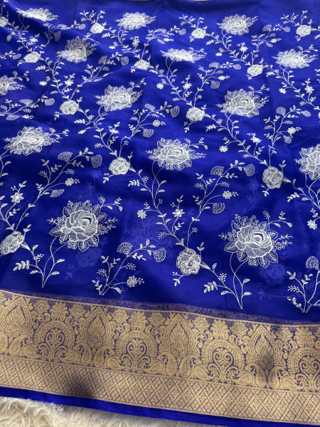 Organza Silk Chikankari Embroidery Saree