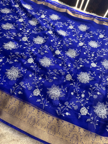 Organza Silk Chikankari Embroidery Saree