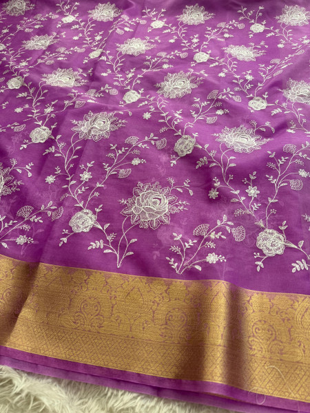Organza Silk Chikankari Embroidery Saree