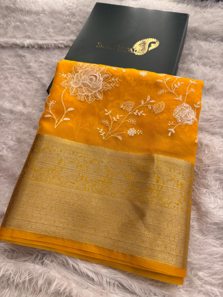 Organza Silk Chikankari Embroidery Saree