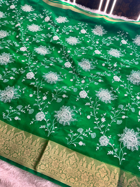 Organza Silk Chikankari Embroidery Saree