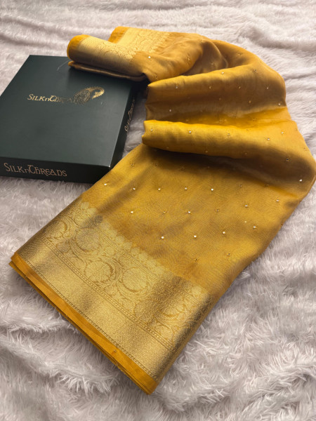 Premium Banarasi Tissue Silk Saree with Mini Handwork Mirror