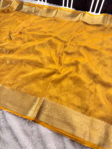 Premium Banarasi Tissue Silk Saree with Mini Handwork Mirror