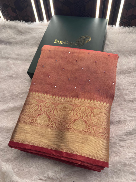 Premium Banarasi Tissue Silk Saree with Mini Handwork Mirror