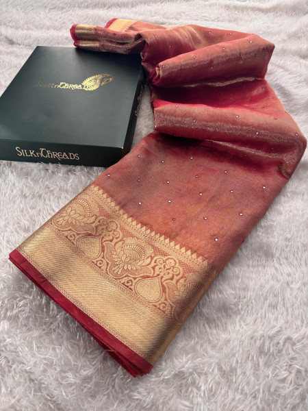 Premium Banarasi Tissue Silk Saree with Mini Handwork Mirror