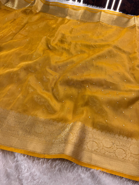 Premium Banarasi Tissue Silk Saree with Mini Handwork Mirror