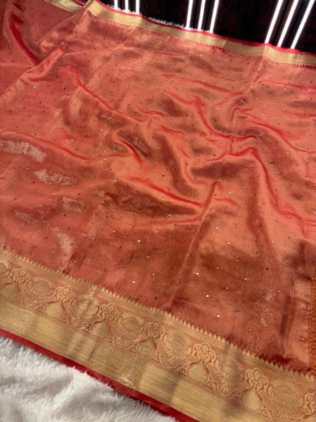 Premium Banarasi Tissue Silk Saree with Mini Handwork Mirror