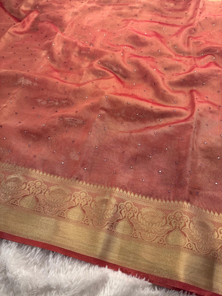Premium Banarasi Tissue Silk Saree with Mini Handwork Mirror