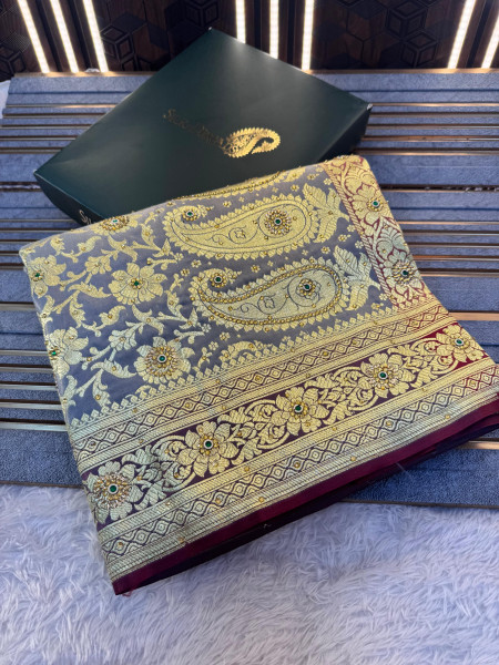 Banarasi Satin Silk Stone Work Saree With Heavy Zari Richpallu