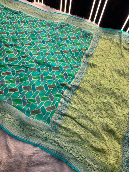 Pure Khaddi Georgette Banarasi Silk Saree with Hand Brush Paint