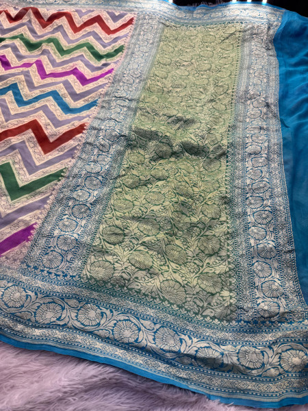 Pure Khaddi Georgette Banarasi Silk Saree with Hand Brush Paint