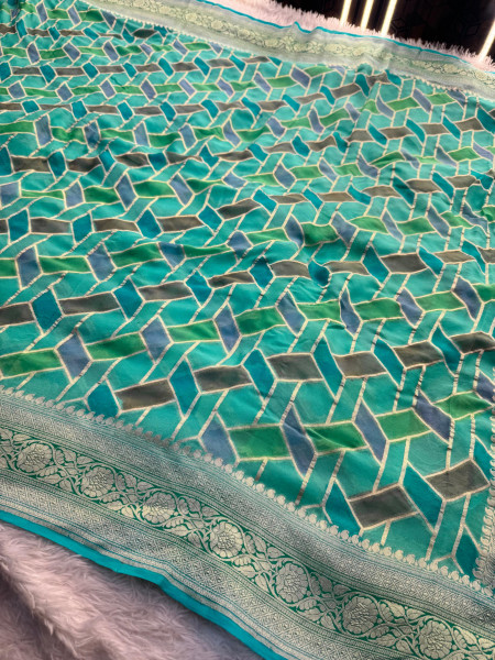 Pure Khaddi Georgette Banarasi Silk Saree with Hand Brush Paint
