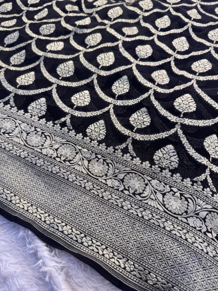 Pure Khaddi Georgette Banarasi Silk Saree with Hand Brush Paint
