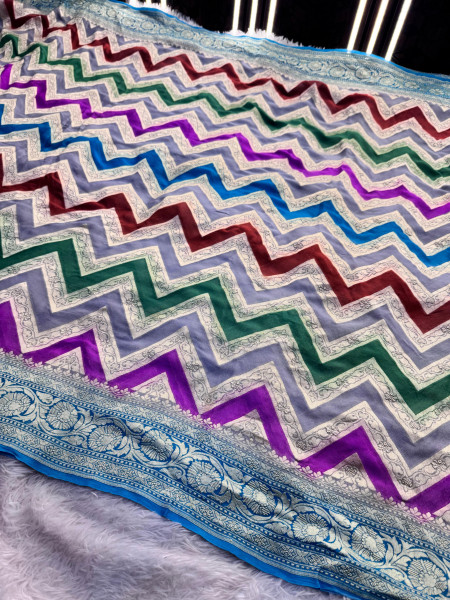 Pure Khaddi Georgette Banarasi Silk Saree with Hand Brush Paint