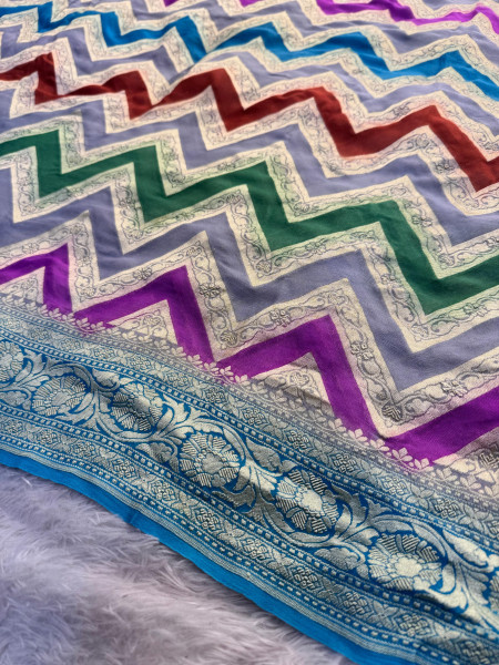Pure Khaddi Georgette Banarasi Silk Saree with Hand Brush Paint