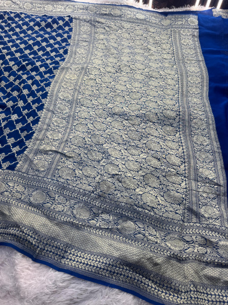 Pure Khaddi Georgette Handloom Banarasi Silk Saree