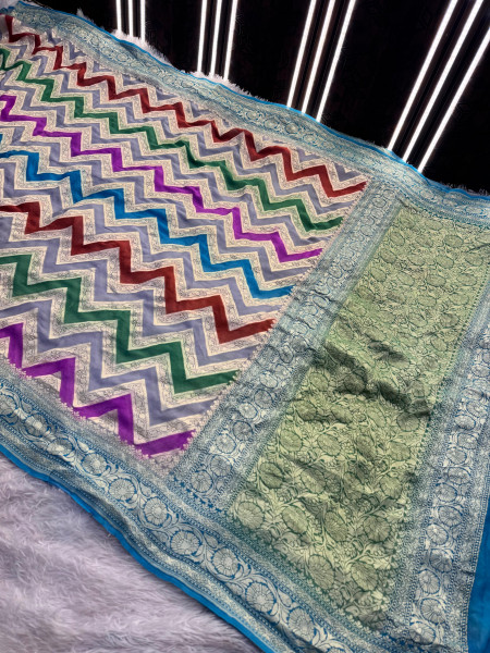 Pure Khaddi Georgette Banarasi Silk Saree with Hand Brush Paint