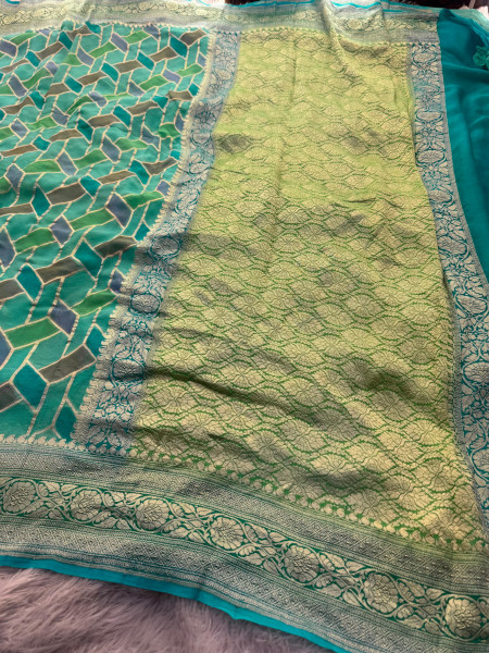 Pure Khaddi Georgette Banarasi Silk Saree with Hand Brush Paint