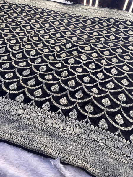 Pure Khaddi Georgette Banarasi Silk Saree with Hand Brush Paint