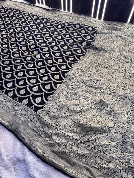 Pure Khaddi Georgette Banarasi Silk Saree with Hand Brush Paint