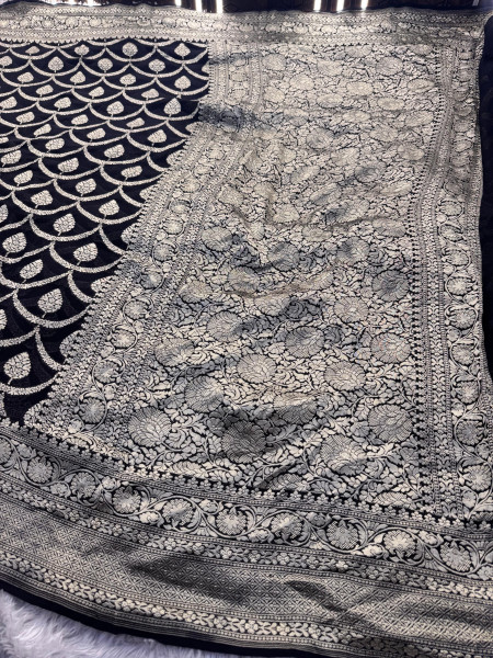 Pure Khaddi Georgette Banarasi Silk Saree with Hand Brush Paint