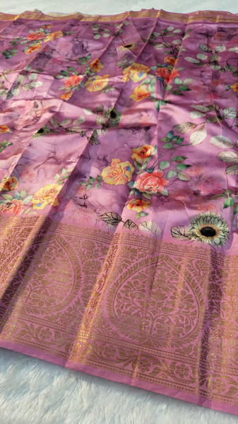 Fancy Printed Saree with Zari Border