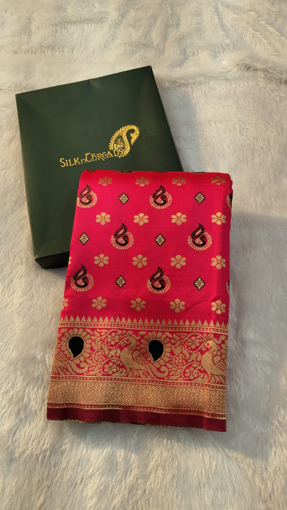 Image of Banarasi Silk Saree With Zari and Meenakari Work