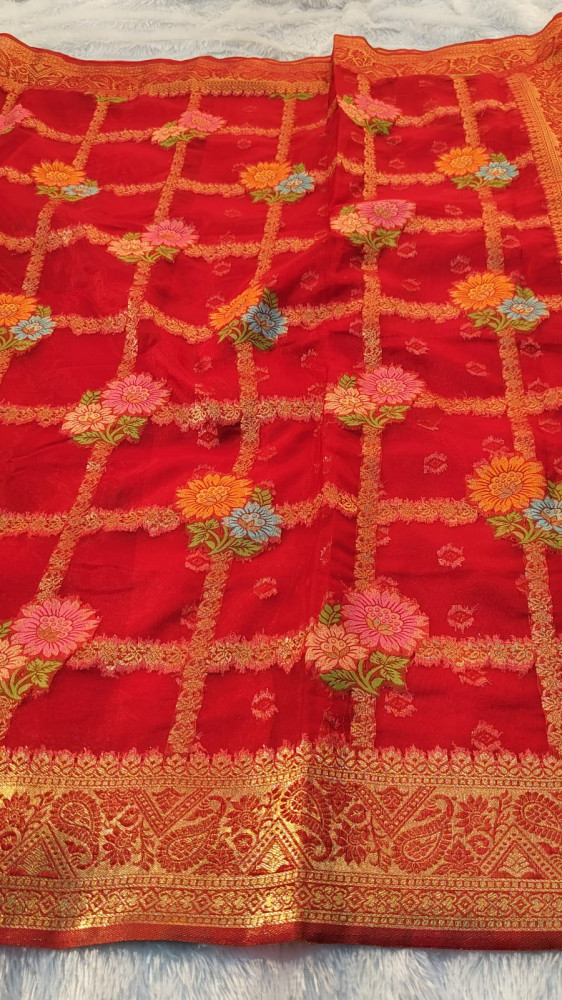 Image of Banarasi Silk Saree With Zari and Meenakari Work