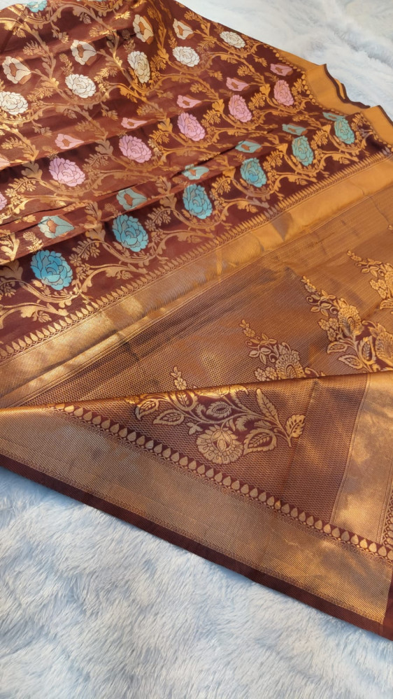 Image of Banarasi Silk Saree With Zari and Meenakari Work