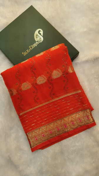 Organza Silk Meenakari Work Saree