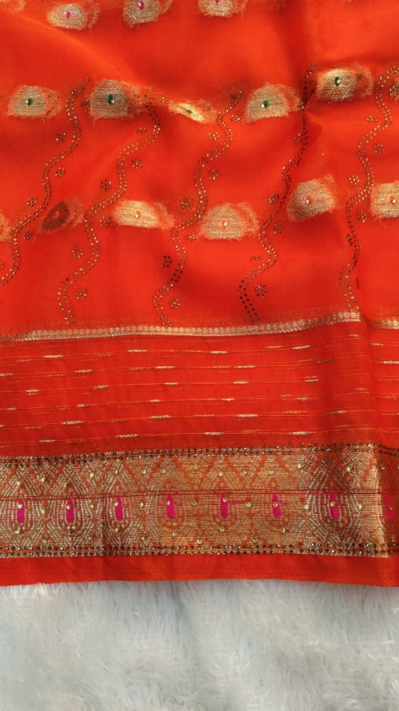 Image of Organza Silk Meenakari Work Saree