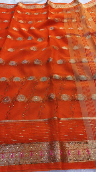 Organza Silk Meenakari Work Saree
