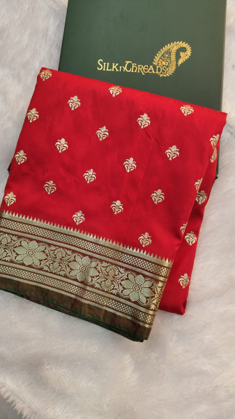 Banarasi Satin Silk Zari Embroidery Booti Work Saree
