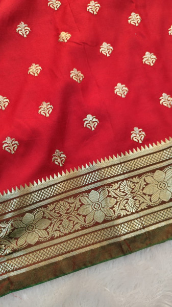 Banarasi Satin Silk Zari Embroidery Booti Work Saree