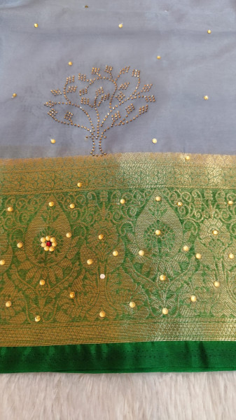 Organza Silk Saree with Swarovski Crystal Work
