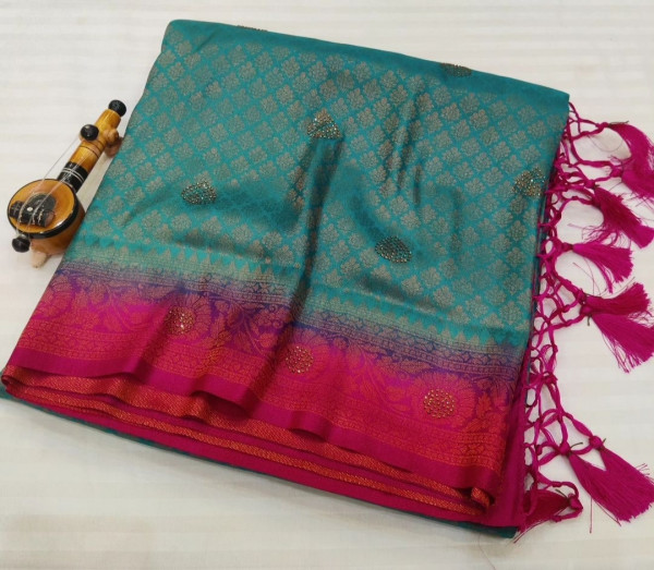 Premium Banarasi Softy Silk Saree with Swarovski Crystal Work and Tassels