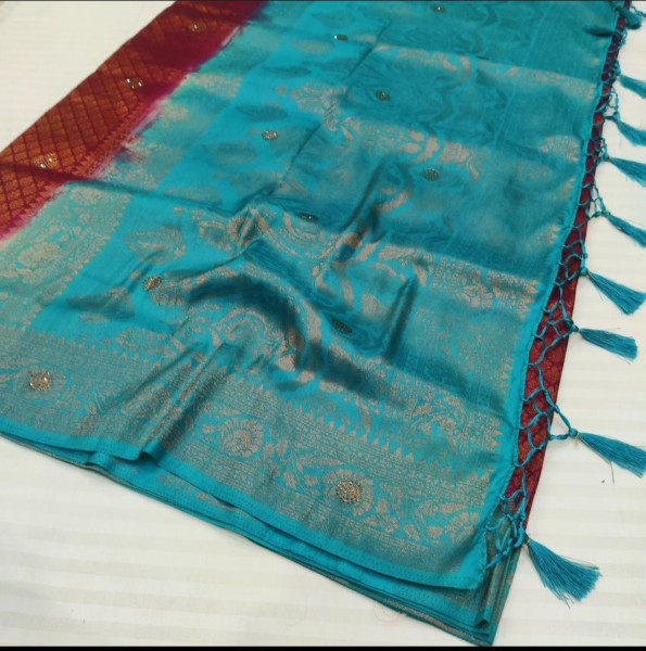 Premium Banarasi Softy Silk Saree with Swarovski Crystal Work and Tassels