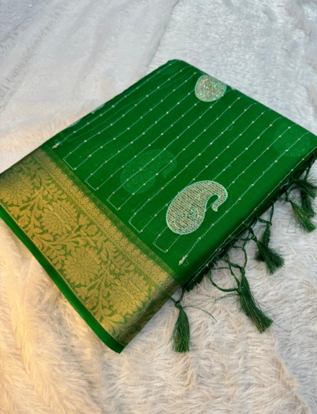 Organza Silk Saree with Sequence Embroidery Work and Tassels