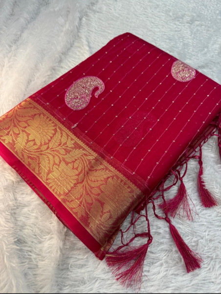 Organza Silk Saree with Sequence Embroidery Work and Tassels