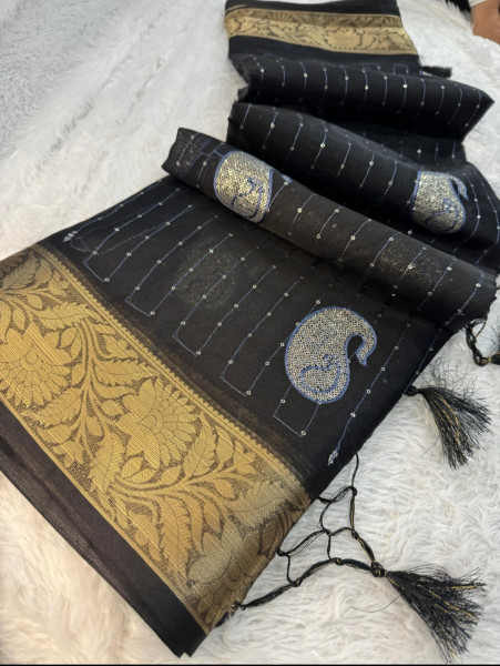 Organza Silk Saree with Sequence Embroidery Work and Tassels