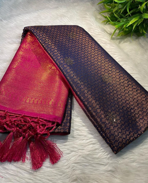 Premium Banarasi Softy Silk Saree with Swarovski Crystal Work and Tassels