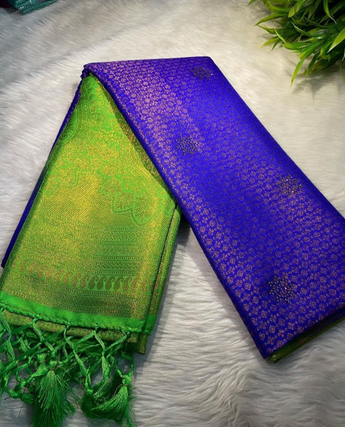 Premium Banarasi Softy Silk Saree with Swarovski Crystal Work and Tassels